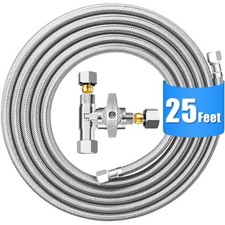 Fridge Water Line Kit - 25FT Premium Stainless Steel Braided 25 FT, Silver