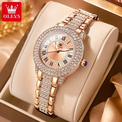 OLEVS Women s Luxury Rose Gold Crystal Watch   Elegant Stainless Steel Quartz
