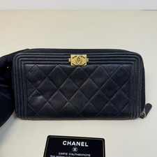 Authentic Chanel Diamond Quilted Lambskin Black Long Wallet