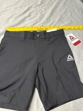 NWT Reebok Shorts Boys M 8 Black Zip Polyester Adjustable Waist E-3