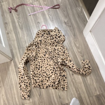 Women s M Pullover Hoodie Hooded Long Sleeve Beige Black Leopard Animal Print