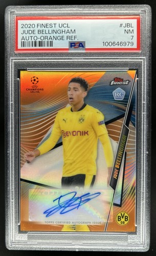 2020 Topps Finest UEFA Jude Bellingham Auto Orange Refractor #/25 Dortmund PSA 7