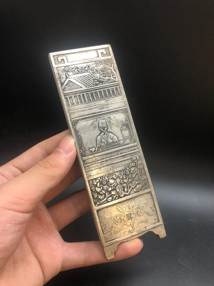 Tibetan  Old Silver Copper Playing Guzheng Big Plate A14 - Image 4 of 4