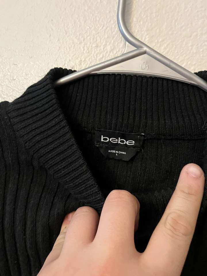 Vintage Y2K Bebe Ribbed Sweater Size L Black Tight Mock Neck - Image 2 of 4