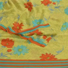 Sanskriti Vintage Sarees Green Pure Georgette Silk Printed Sari 5Yd Craft Fabric