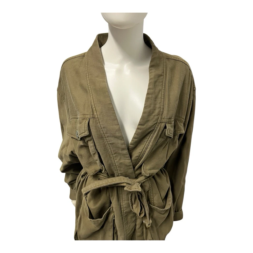 Free People FP Military Green Canvas Baggy Relaxed Oversized Coat Jacket Large - image 2 of 4