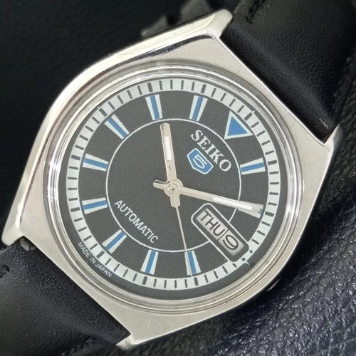 VINTAGE SEIKO 5 AUTOMATIC JAPAN 6309A MENS BLACK COLOR DIAL WATCH a702734-1