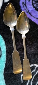 Pair Rare c.1840 William Augustus Platt, Ohio, Coin Silver Teaspoons Rare, Mono