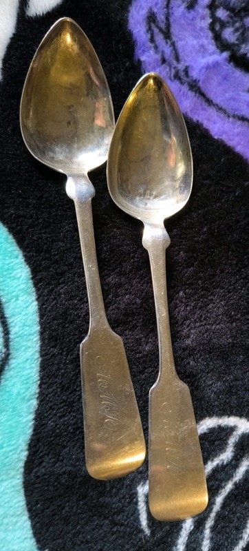 Pair Rare c.1840 William Augustus Platt, Ohio, Coin Silver Teaspoons Rare, Mono