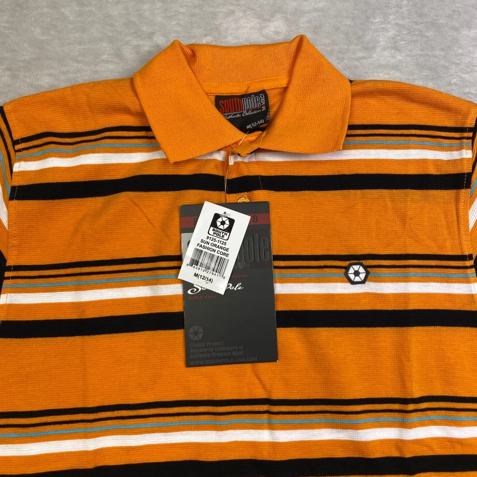 Polo manga corta a rayas naranja polo sur para niños M 12 14 Foto 2 de 4