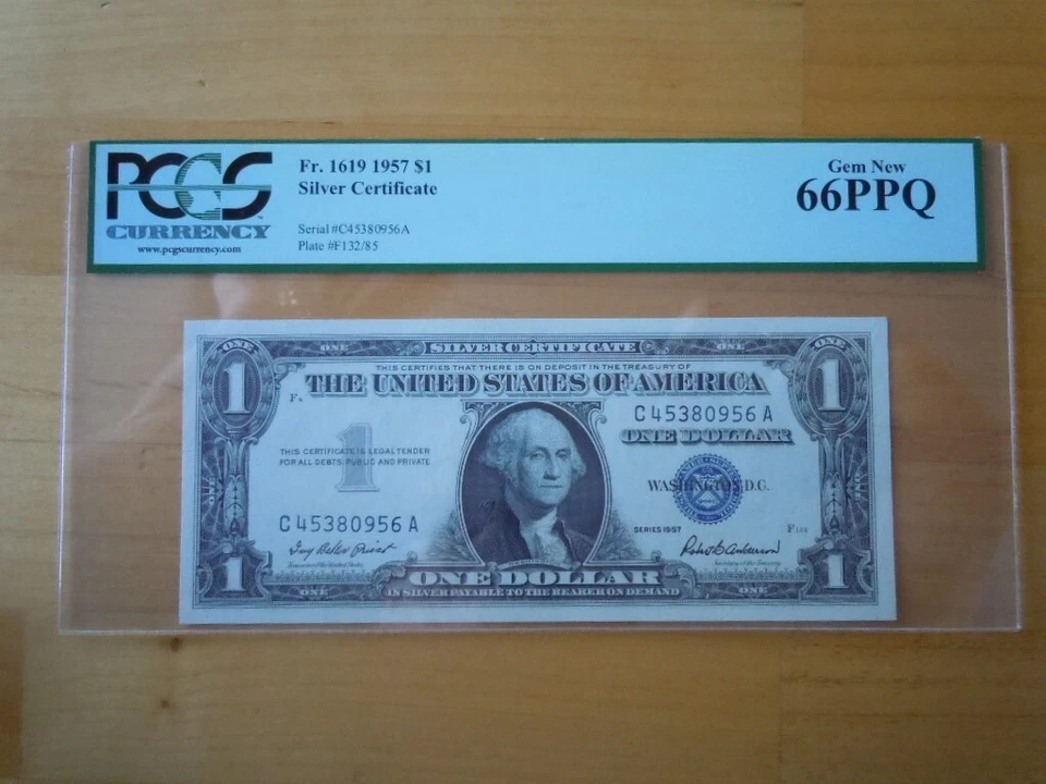 (4) 1957 $1 Consecutive Blue Seal Silver Certificates PGCS Graded 66 PPQ - Image 4 of 4