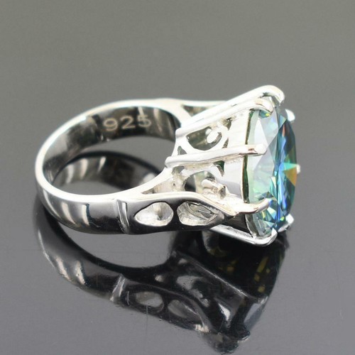 ANILLO HOMBRE MOISSANITA CORTE REDONDO AZUL 10 QUILATES EN PLATA 925 CON ORO BLANCO FN - Imagen 6 de 6