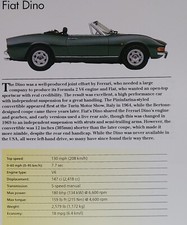 Fiat Dino Car Picture Out Of Print Spec Article Sheet Art