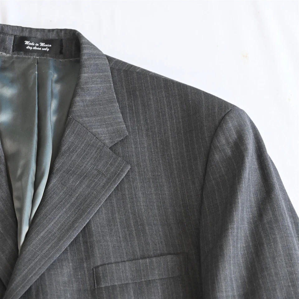 Andrew Fezza 46L 38x30 Gray Stripe 100% Wool Mens Coat Jacket Pants Suit - Image 2 of 4