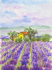 Landscape RAINBOW STYLE Aceo Print Print 9 x 6.4cm Lavender Field