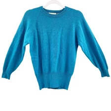 Vintage Petite Dimensions Blue Lambswool Angora Rabit Hair Crewneck Sweater Sz P