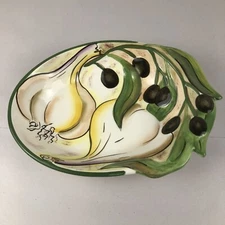 Clay Art San Francisco Olives & Garlic Ceramic Serving Dish 9” x 6”