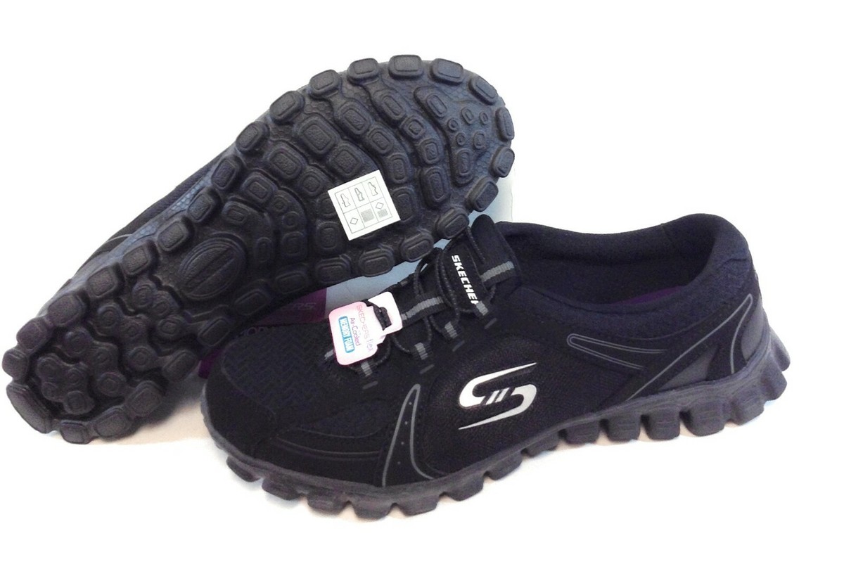 Womens Skechers 22698 BLK EZ Flex Right On Black Grey Sneakers