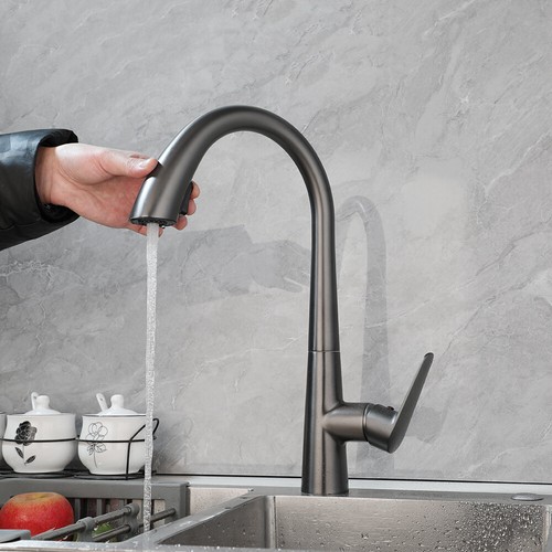 360°Swivel Single Handle Pull Out Spray Kitchen Sink Faucet Gun Metal Mixer Taps - Imagen 61 de 69