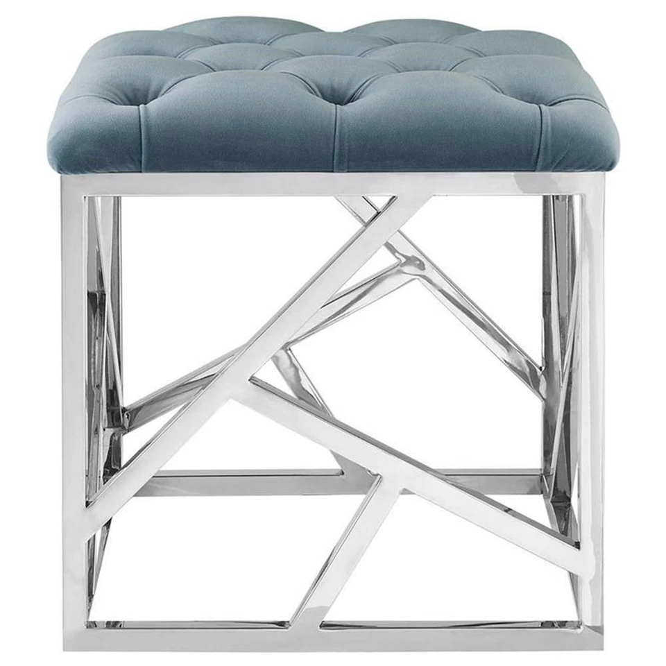 Modway Intersperse Tufted Velvet & Stainless Steel Ottoman in Silver/Sea Blue - Image 4 of 4