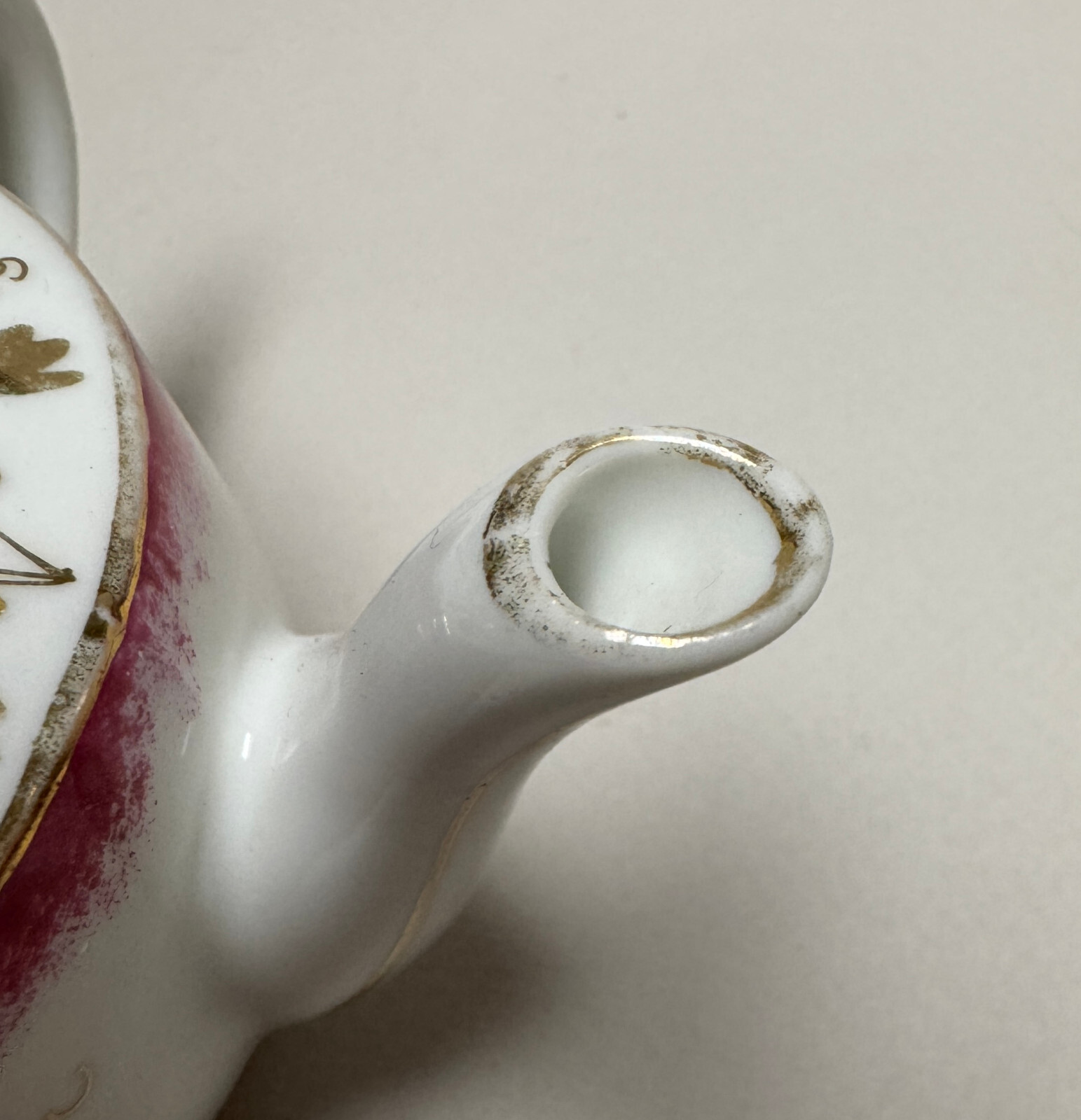 Antique Infant/Invalid Feeder, Handpainted Porcelain, Gold Floral Design