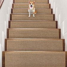 Beige Non-Slip Carpet Stair Treads for Wood Steps, 15 Pack, Washable