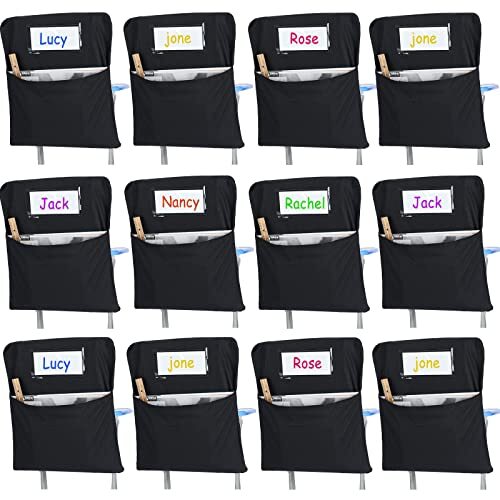 17-Inch Chairback Pocket Chart 12 Pcs Classroom Organizer with Name Tag Black 
