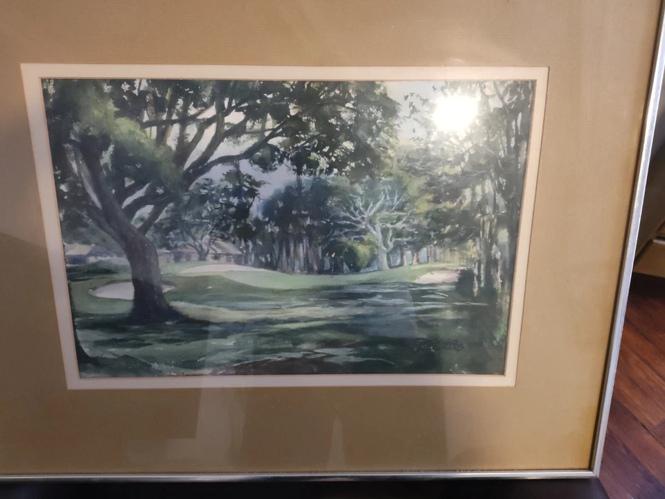 Pintura al óleo original de paisaje de campo de golf George William Coblentz firmada 1977 Foto 2 de 2