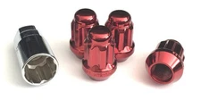 (4) 12x1.5 ACORN SPLINE LUG NUTS WHEELS RIMS LOCKS ANTI-THEFT W/KEY RED