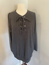 NWOT Cherish Lace Up Sweatshirt Dark Gray Charcoal Sz M Long Sleeve Tunic Length