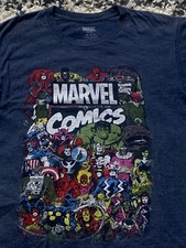 Camiseta Mediana MARVEL COMICS Avengers Super Héroes Manga Corta Azul Marino Para Hombre