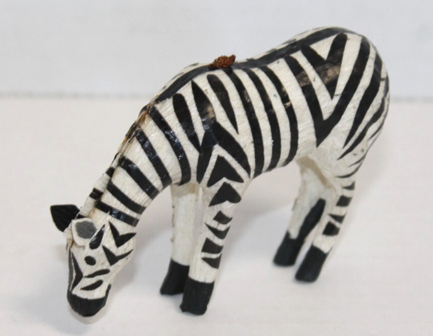 Vintage Pier 1 Papier Mache Zebra Christmas Ornament