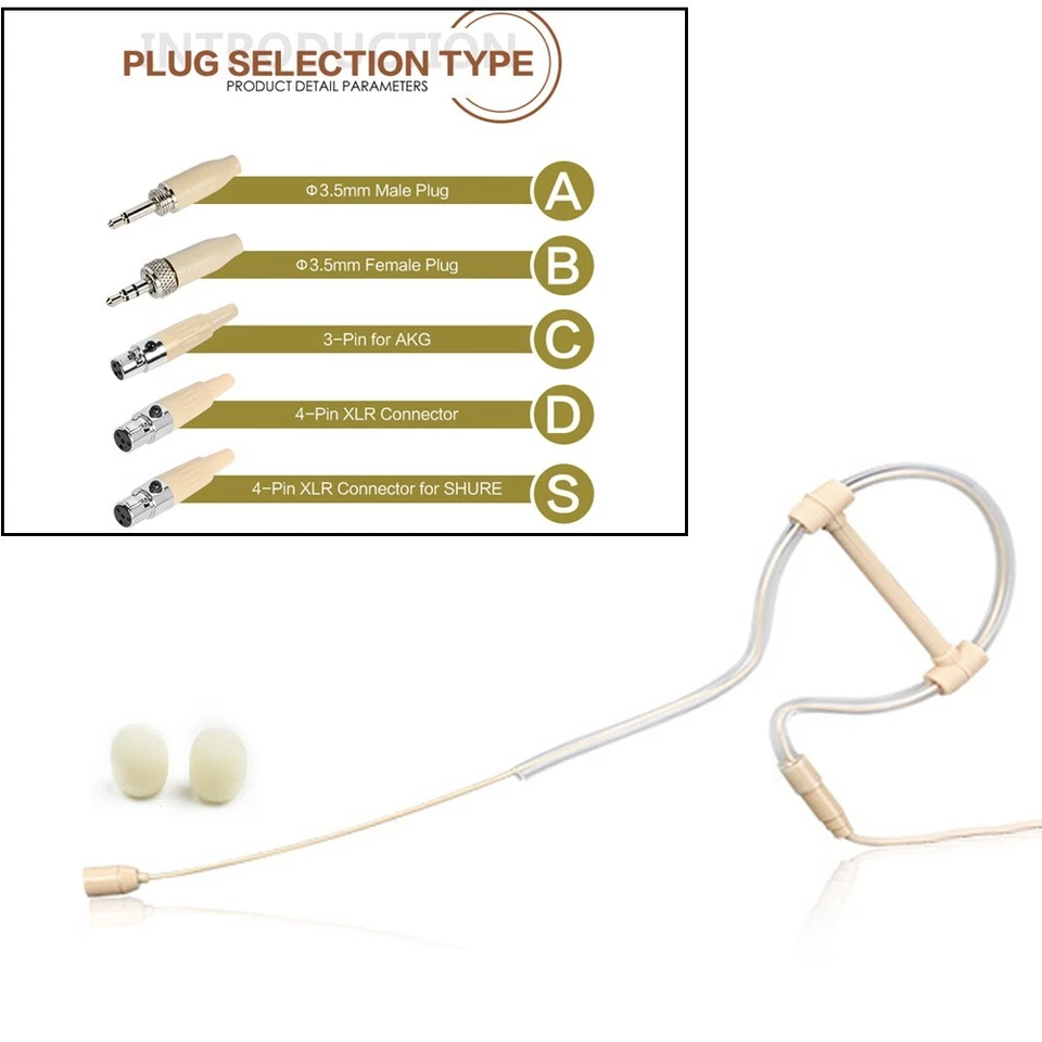 Beige Single Earhook Headset Mic-Headworn Microphone 3.5mm 3 Pin 4 Pin XLR-Plug - Image 3 of 4