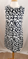 Ann Taylor Loft Womens Sz 8 Black & White Sleeveless Ikat Shift Dress 100% Linen