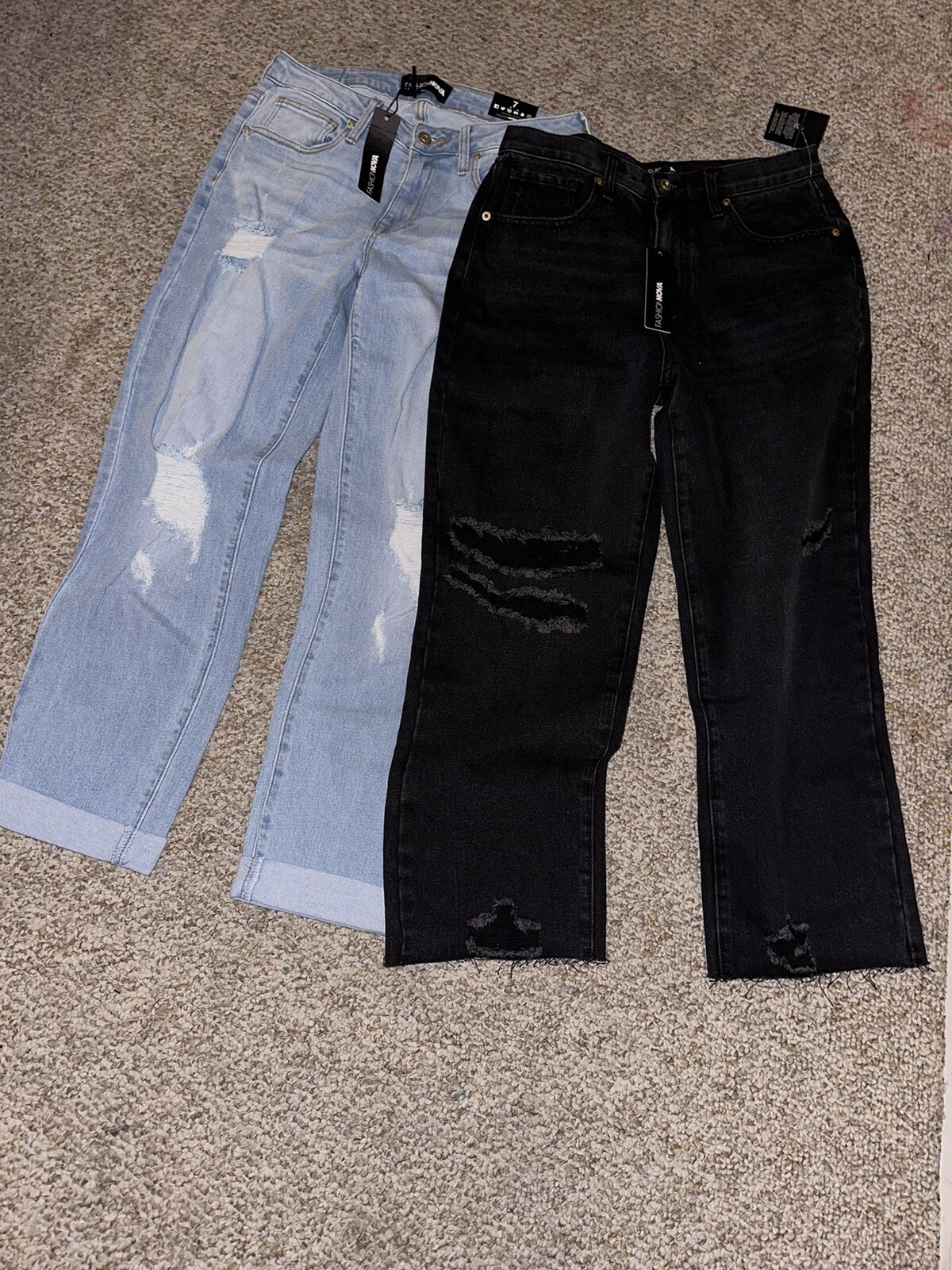 2 Jeans Fashion Nova Womens light Blue  and Black Size 7 New image 2