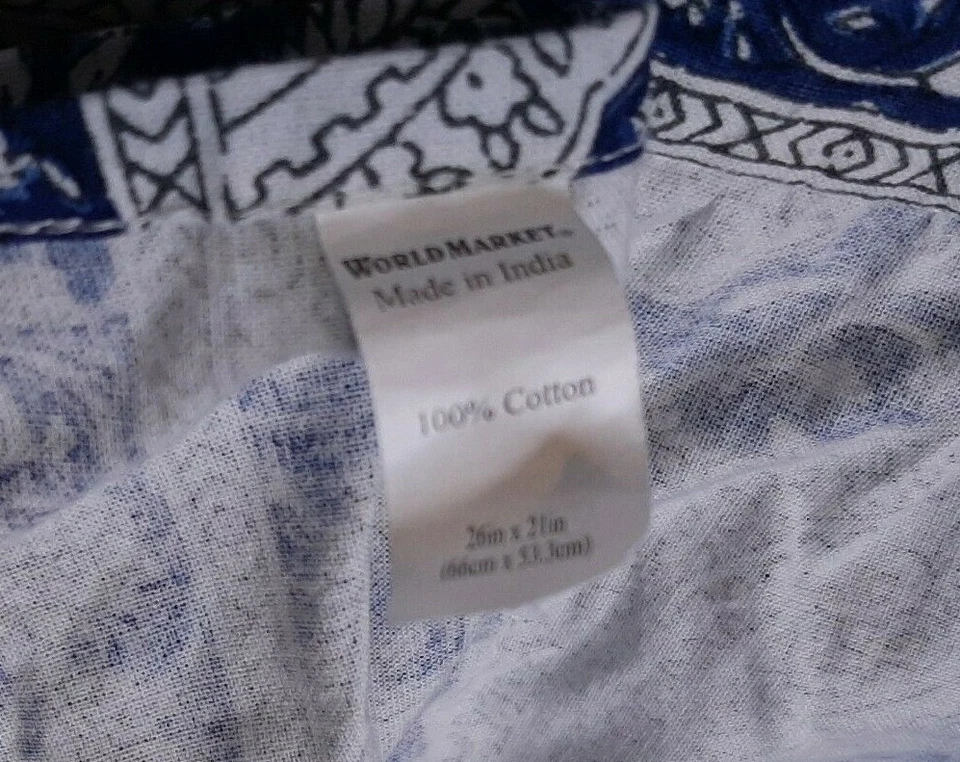 World Market 腰围围裙佩斯利图案棉质流苏条纹蓝色和象牙色 — 第 4/4 张图片