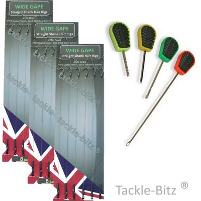 Karpfen Haar Rigs Ködernadel Set Auswahl Curve Schaft Wide Gape Haken 6,8,10 R181