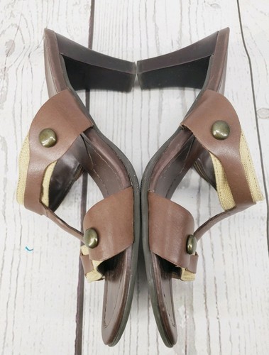 Etienne Aigner Diablo Slip On Sandal Sz 8.5 Medium Brown Leather Open Toe Stud - Picture 8 of 11