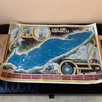 Vintage 1978 Lake Erie Shipwrecks Gerald Metzler 38x24 Map Unframed