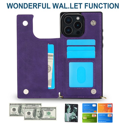 Luxury Leather Crossbody Card Slot Cover Case for 16 15 14 13 12 11 Pro Max XR - Picture 44 of 58