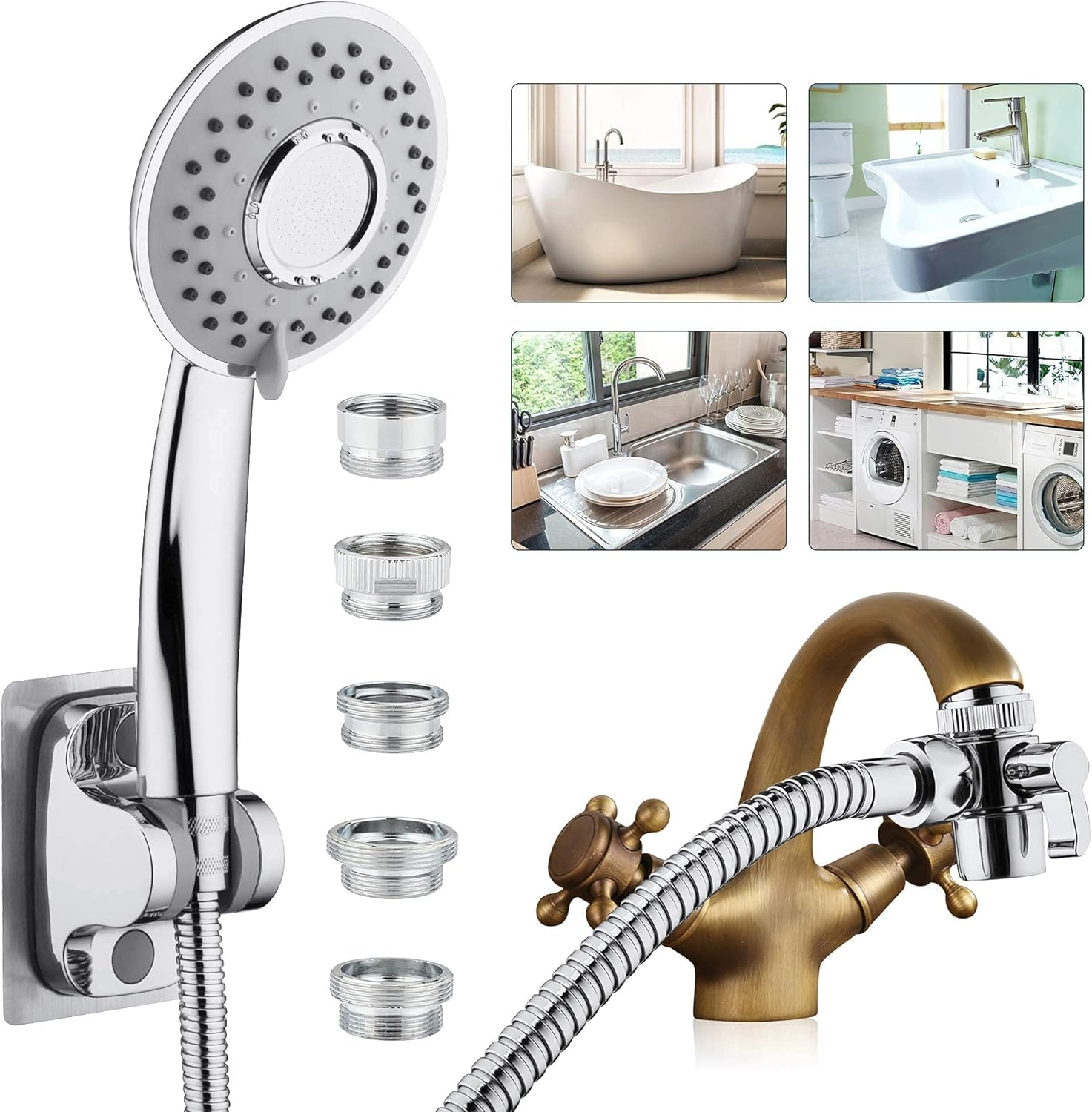 Sink Hose Shower Sprayer Attachment-Faucet Extension with 5 Adapters for Bathroo