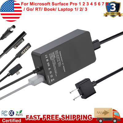 65W Laptop Charger for Surface Pro 9, 8, X, 7+, 7, 6, 5, 4, 3, Go, Book, Studio