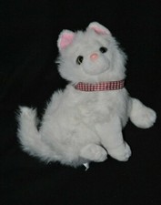 Peluche doudou chat GIPSY blanc rose ruban yeux durs 23 cm TTBE