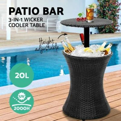Outdoor Patio Pool Cooler Ice Bucket Rattan Bar Coffee Table Outdoor Patio Pool Cooler Ice Bucket
