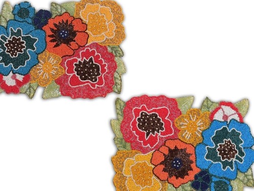 13 Piece Multicolor Floral Beads Dining Set With 1 Runner 6 Mats And 6 Coasters - Picture 4 of 9