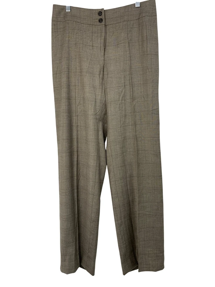 Sz 8 Armani Collezioni Womens Gray Plaid Wool-Blend Dress Pants Wide Leg GUC - Image 2 of 4