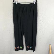 Michael Simon Pants Womens Large Black Beach Embroidery Flamingo Palms Cruise