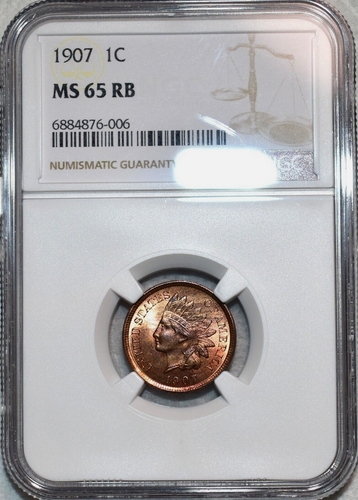 :1907 1C INDIAN PRINCESS CENT GEM NGC MS65RB MUCH RED RARITY R4 HIGHEST GRADES