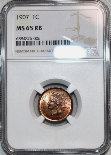 :1907 1C INDIAN PRINCESS CENT NEAR GEM NGC MS64RB MUCH RED RARITY R4 HIGH-GRADES - Picture 1 of 2