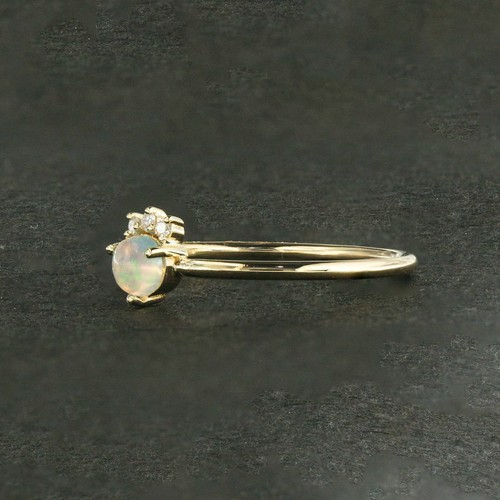 14K Gold Natural Diamond Opal Gemstone Elegant Band Ring-Jewelzofny - Picture 5 of 13